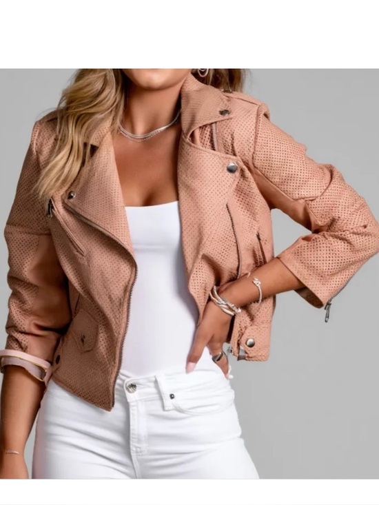 Rebecca Minkoff Jackets & Blazers - Rebecca Minkoff Blush Pink Perforated Lambskin Moto Jacket – 100% Leather XS